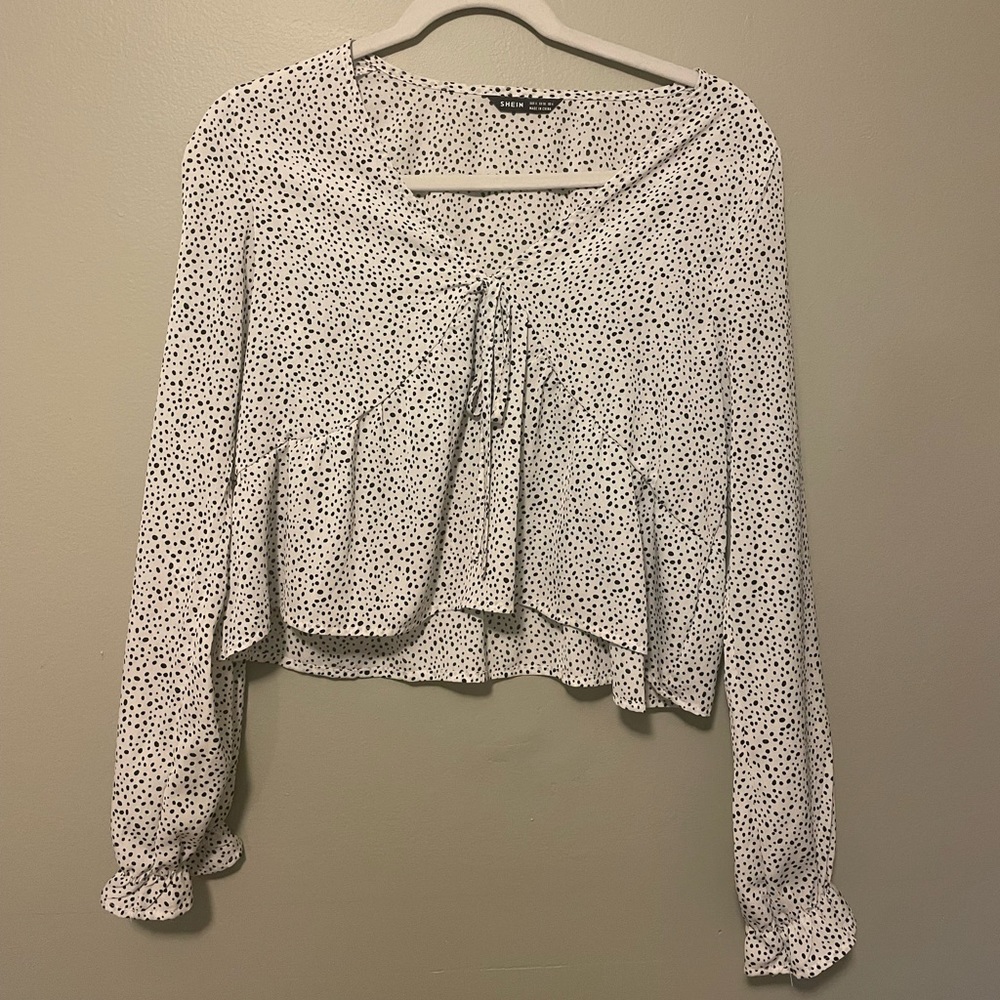 SHEIN Speckled Print Peasant Sleeve Top